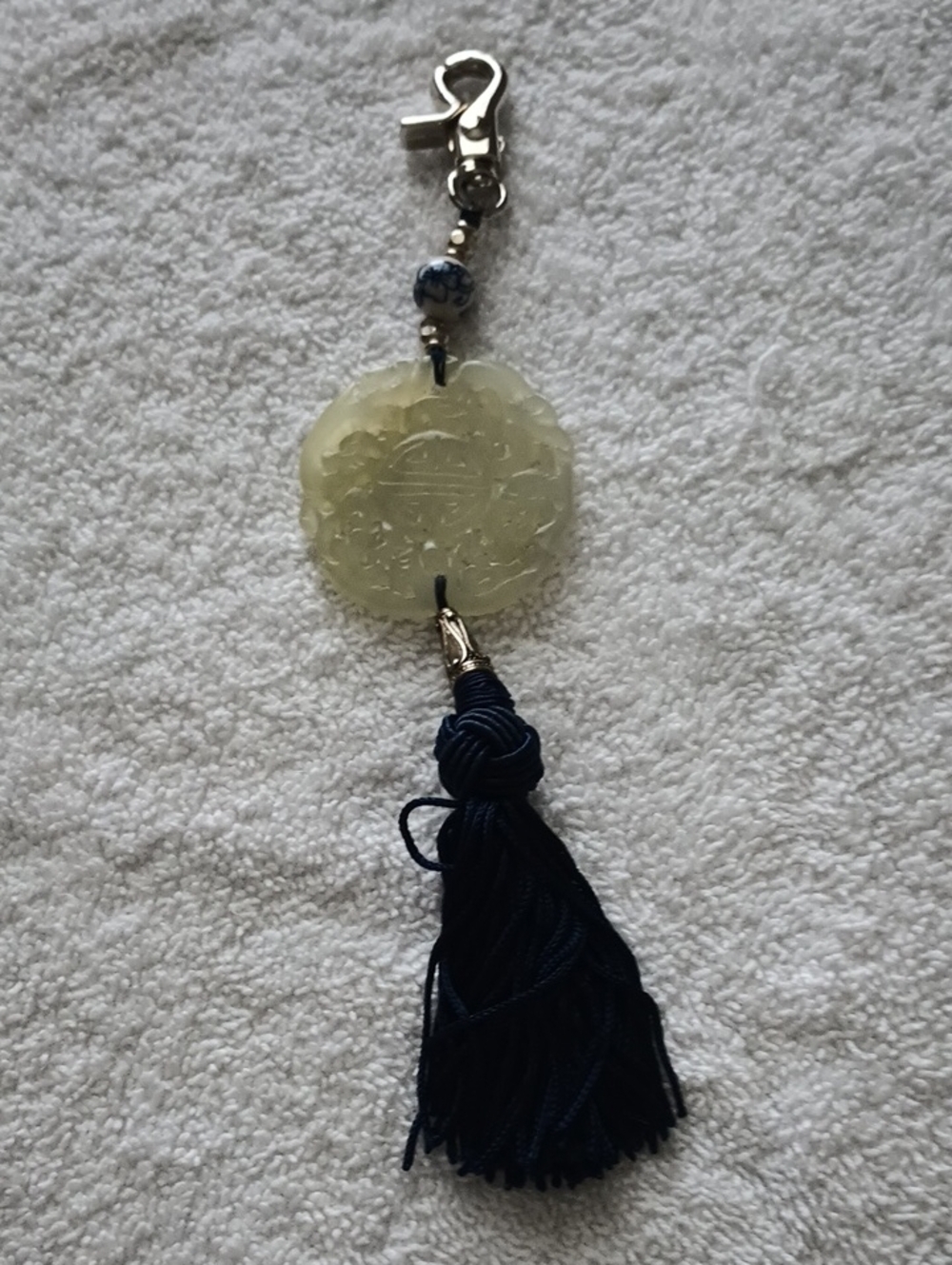 Timeless Coin Bag Charm – Pale Green & Navy Silk Tassel